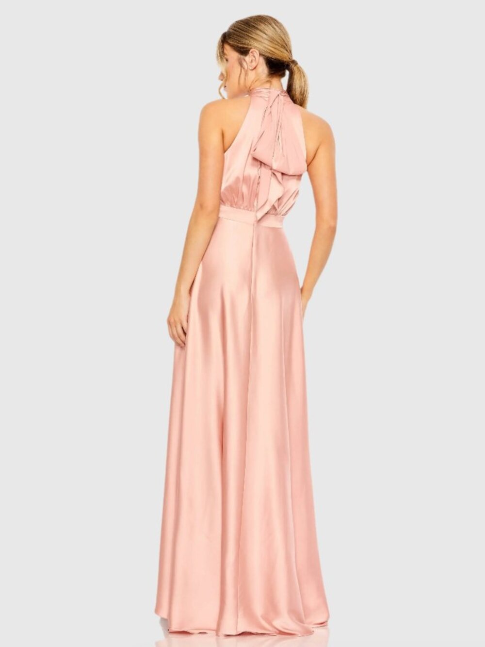 Mac Duggal Pink High Neck Satin High Low Gown Dress - Picture 4 of 9